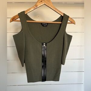 Bebe Khaki Cold Shoulder Crop Top